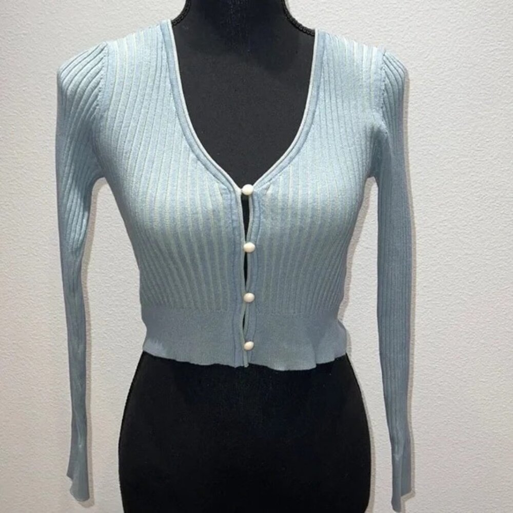 Y2k - Wayf Cardigan , Robin Egg W Pearl Button - Lg